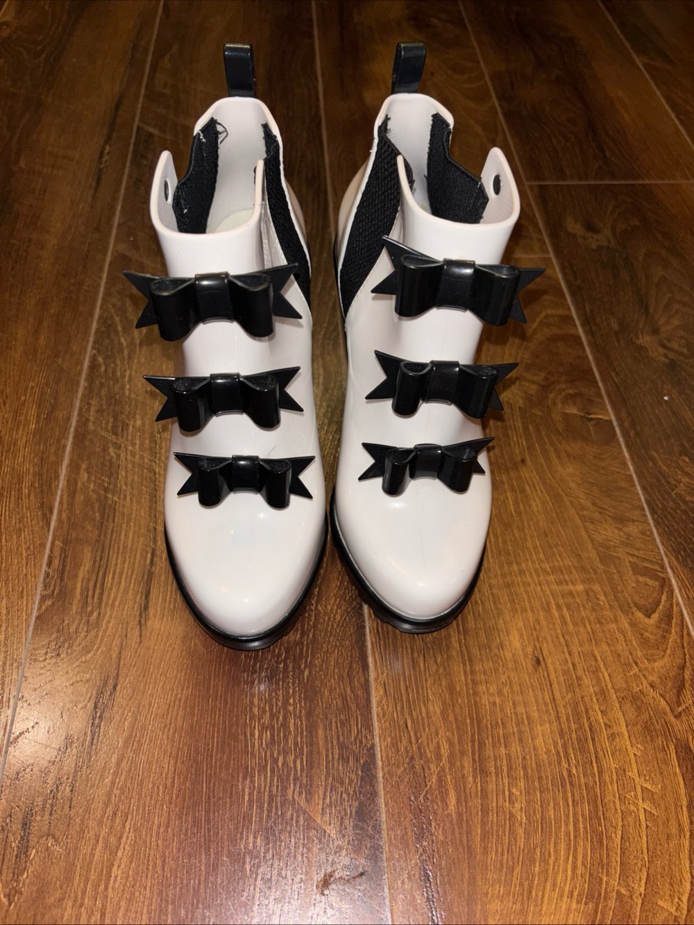 Melissa & Karl Lagerfeld Boots Womens 5 White Chelsea Ankle Rain Heel Platform